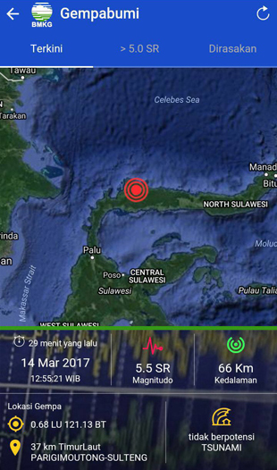 14 Maret 2017, Tiga Gempa 5 SR Guncang Wilayah Indonesia